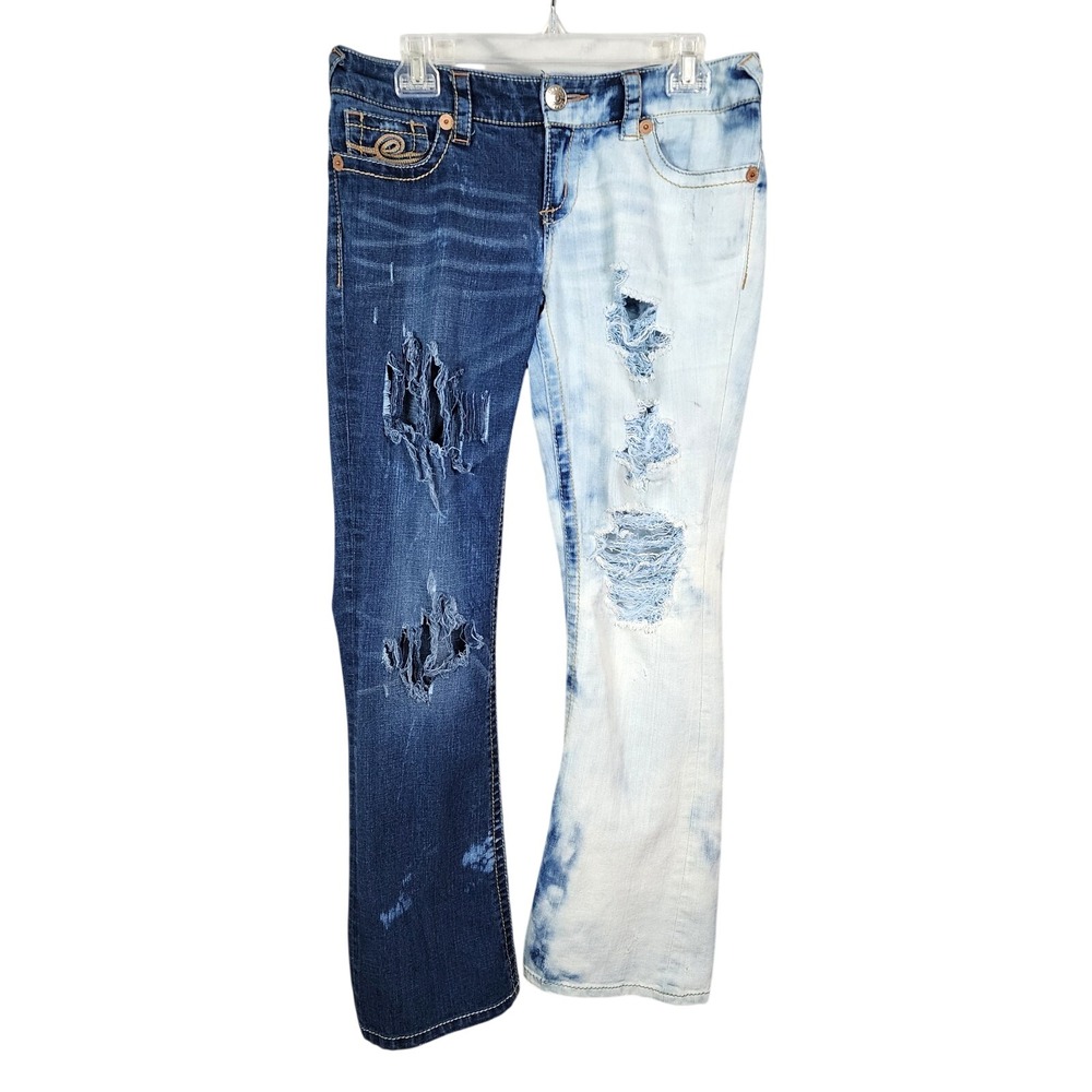 SEVEN7 Size 8 Vtg y2k Split Leg Half and Half Ripped Distressed Mid Rise Jeans